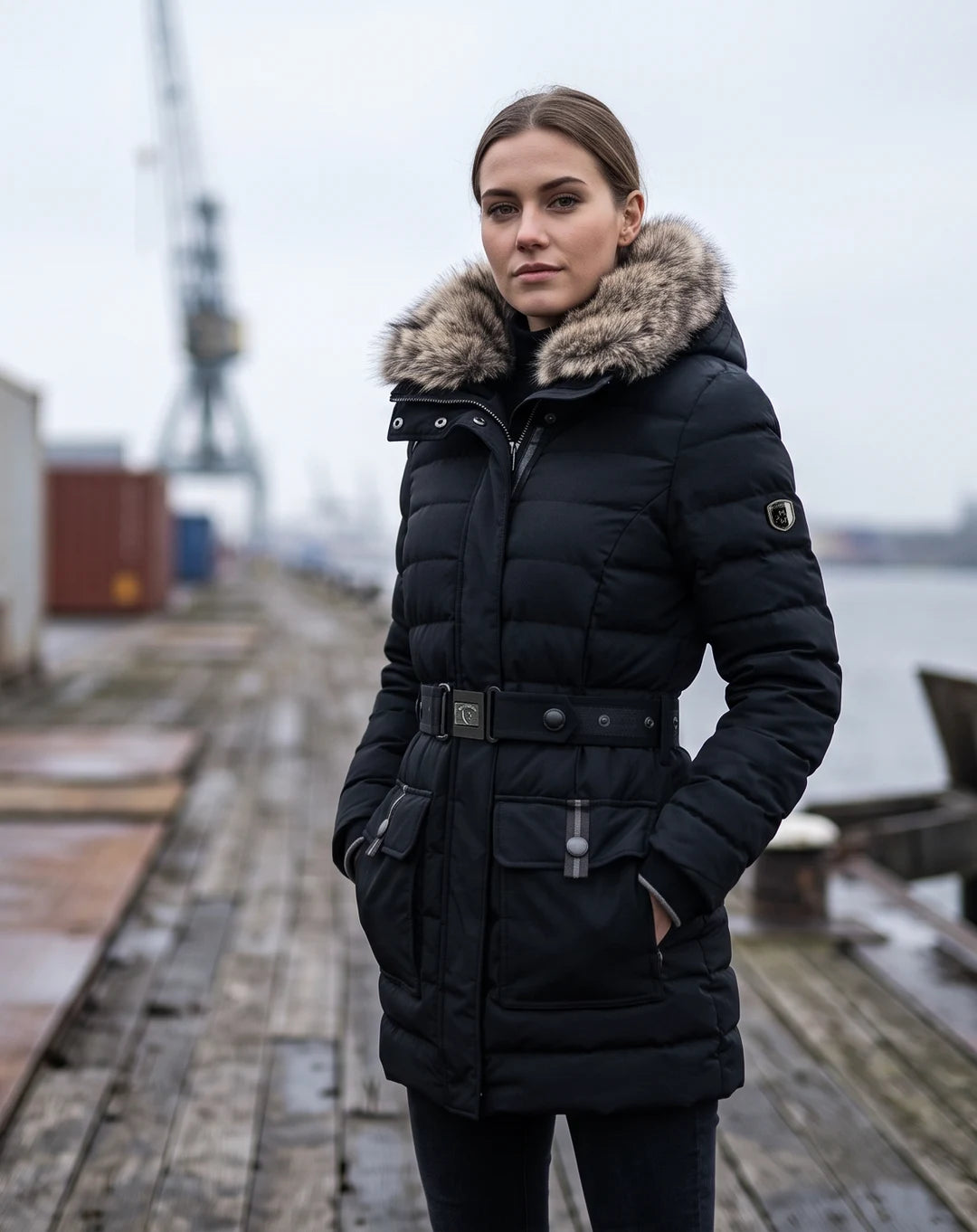 Wellensteyn women's winter coat at the harbour